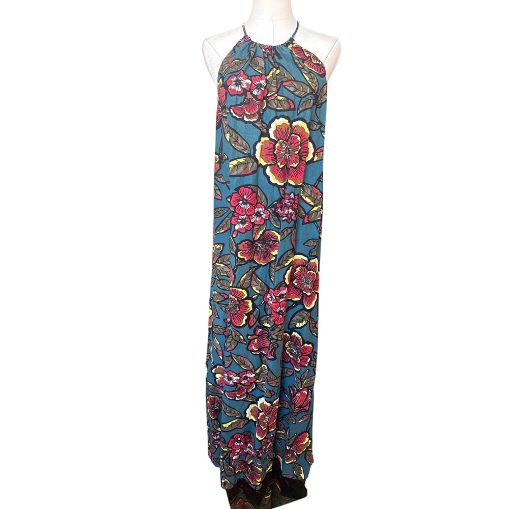 Loft Linen Floral Beachy Maxi Dress Size S Flowy Bright Tropical Resort Vacay - Picture 2 of 11
